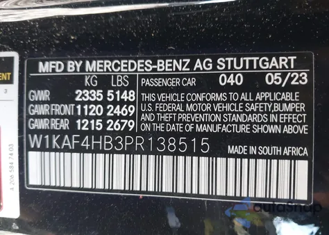 2023 Mercedes-Benz C 300 4Matic from USA, damaged, VIN W1KAF4HB3PR138515